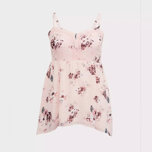 Torrid Blush Pink Floral Chiffon Sharkbite Tunic Cami size Large - Picture 4 of 11